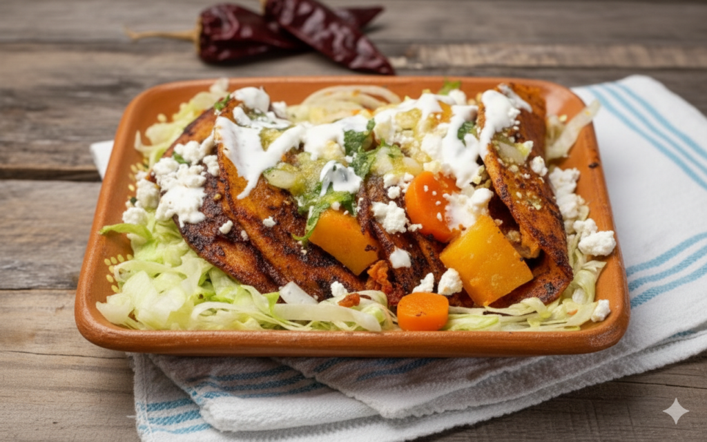 Enchiladas potosinas originales con textura crujiente y masa de maíz natural, platillo rentable para menú de cocina mexicana.